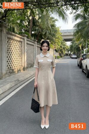 Đầm Thiết Kế BEMINE Chữ A Cổ Sen Có Túi Xếp Ly Đẹp B451