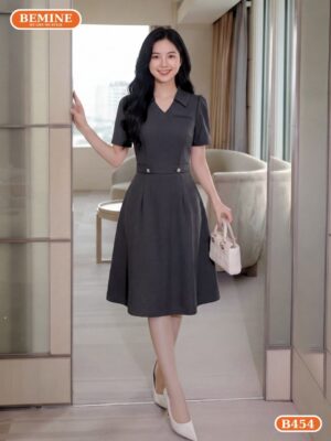 Đầm Thiết Kế BEMINE Dáng Chữ A Cổ Sơ Mi B454 hình ảnh