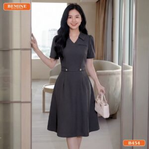 Đầm Thiết Kế BEMINE Dáng Chữ A Cổ Sơ Mi B454 - váy xinh