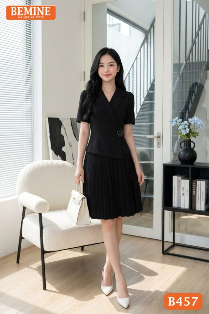 Thiết kế đầm chữ A tùng xếp ly thương hiệu BEMINE mã B457.