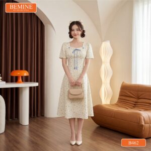 Thiết kế đầm chữ A cổ vuông in hoa thương hiệu BEMINE mã B462.