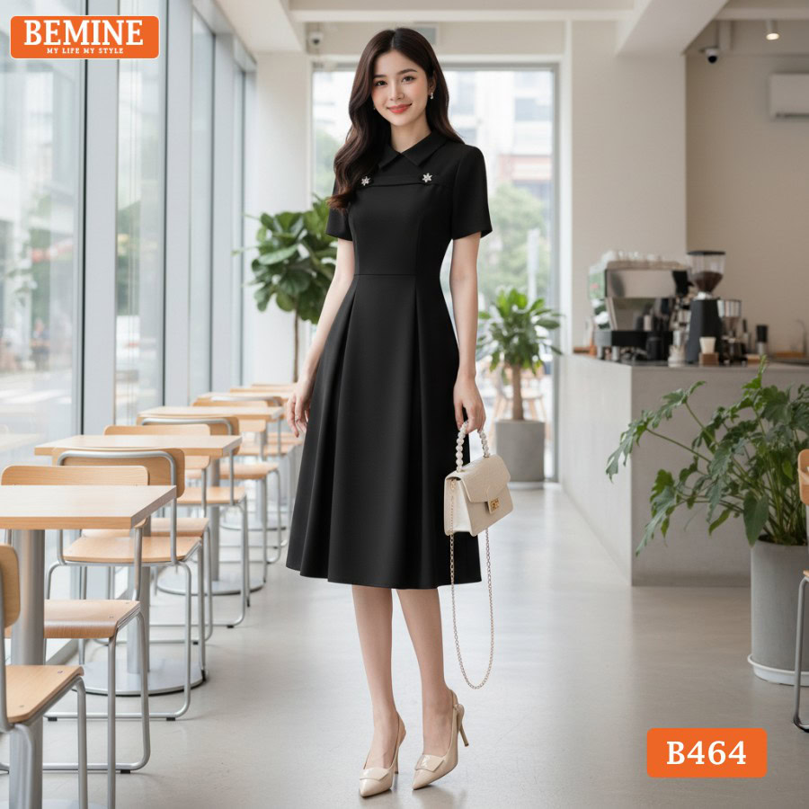 mẫu đầm thiết kế BEMINE dáng chữ a cổ đức xếp ly B464 giúp Chị tự tin hơn trong mọi cuộc họp