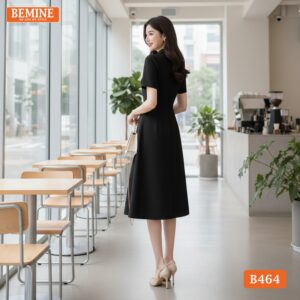 Cận cảnh chất liệu vải cao cấp của mẫu đầm BEMINE B464.