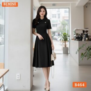 Ảnh chụp toàn thân đầm thiết kế BEMINE B464 xếp ly.