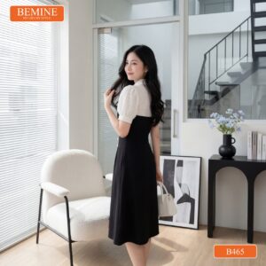 Thiết kế cổ sơ mi phối ren giúp đầm BEMINE B465 thêm quý phái.