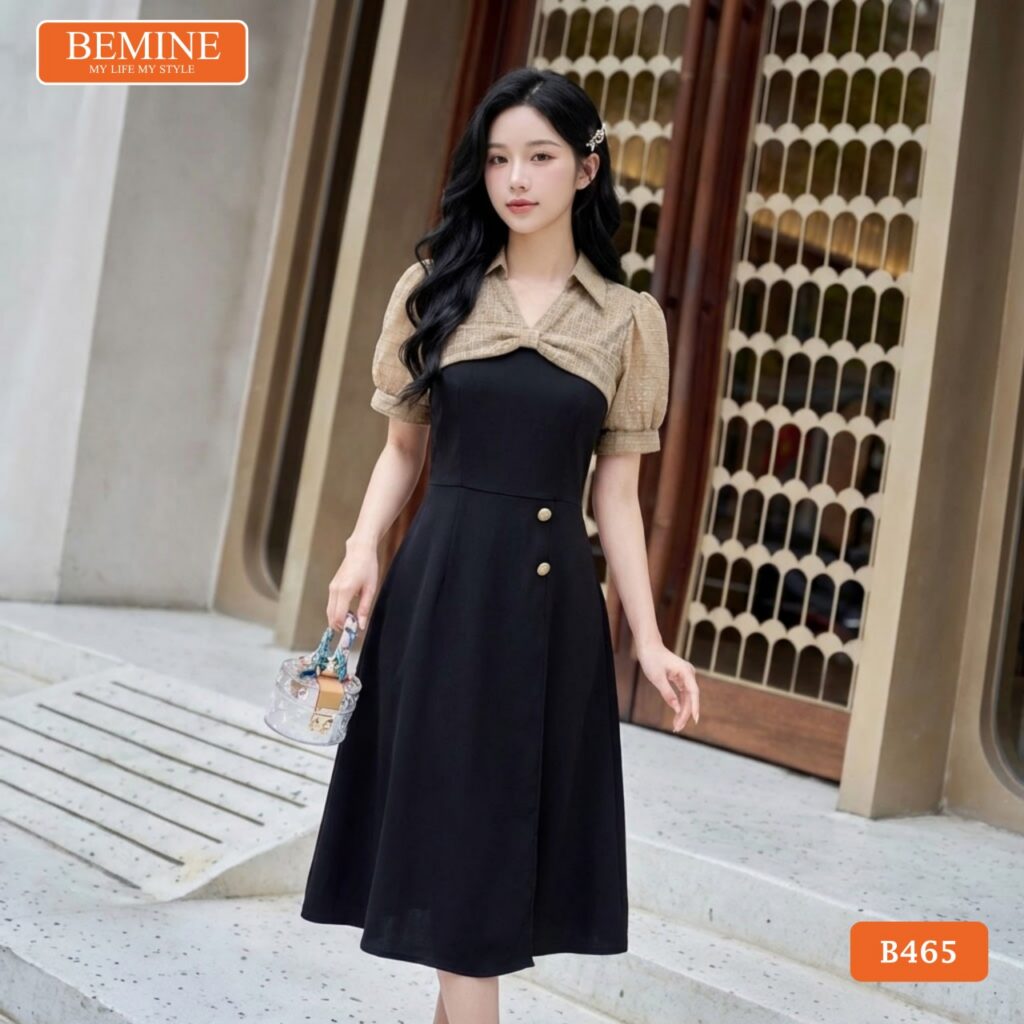 Chiếc đầm thiết kế BEMINE chữ a cổ sơ mi ren thêu hoa B465 ra đời như một giải pháp thời trang toàn diện.