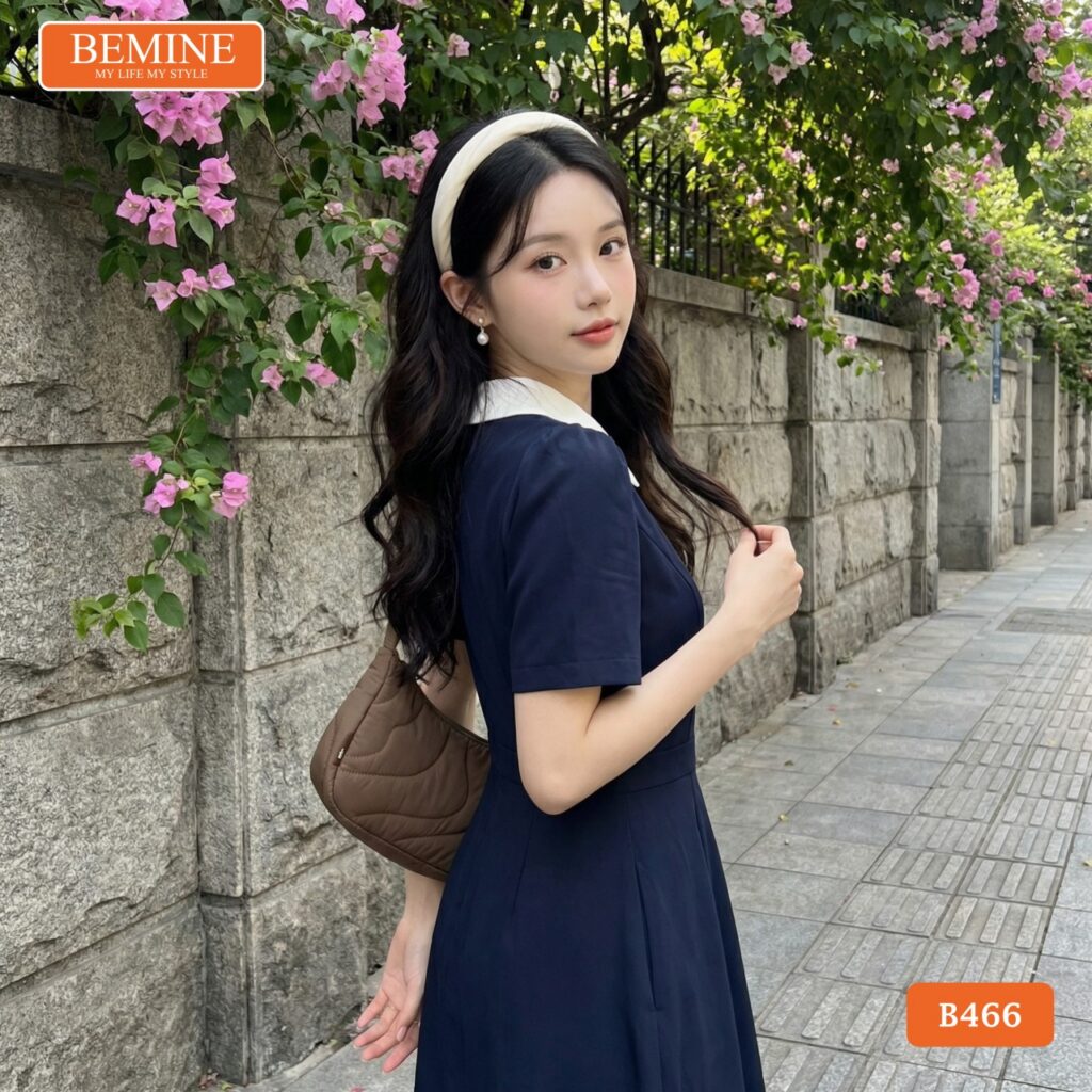 Đầm Thiết Kế BEMINE Chữ A Cổ Tròn Nơ Lệch B466 2 Phong cách thời trang nữ tính quý phái cùng đầm nơ lệch B466.