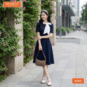 Người mẫu diện đầm BEMINE B466 tôn dáng chuyên nghiệp.