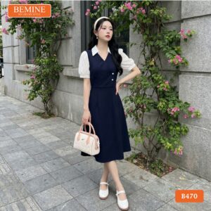 Cận cảnh chất liệu vải cao cấp của mẫu đầm BEMINE B470.