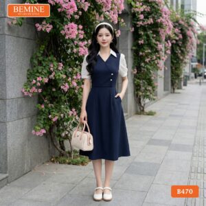 Phong cách thời trang nữ tính với đầm BEMINE B470 công sở.