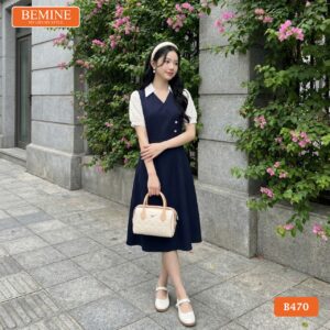 Ảnh chụp toàn thân đầm thiết kế BEMINE B470 thêu hoa.