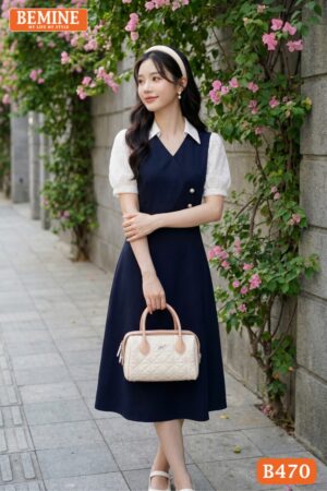 Ảnh chụp toàn thân đầm BEMINE B470 dáng chữ A công sở.