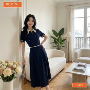 Cận cảnh chất liệu vải cao cấp của mẫu đầm BEMINE B473.