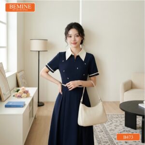 Thiết kế đầm chữ A phối khóa đính đá thương hiệu BEMINE mã B473.