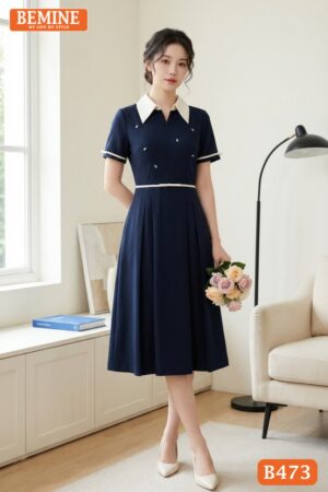 Mẫu đầm công sở BEMINE B473 đính đá sang trọng.