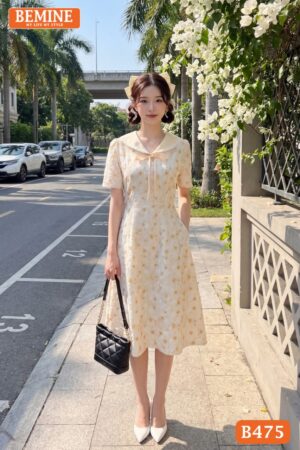 Đầm thiết kế BEMINE B475 dáng chữ A cổ thủy thủ thanh lịch.