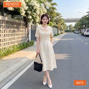 Ảnh chụp toàn thân đầm thiết kế BEMINE B475 dáng xòe nhẹ.