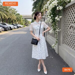 Thiết kế đầm chữ A cổ sen thương hiệu BEMINE mã B476.