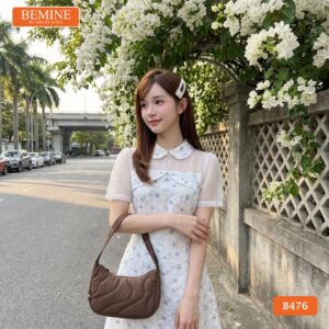 Phong cách thời trang dạo phố cùng đầm hoa xanh B476.