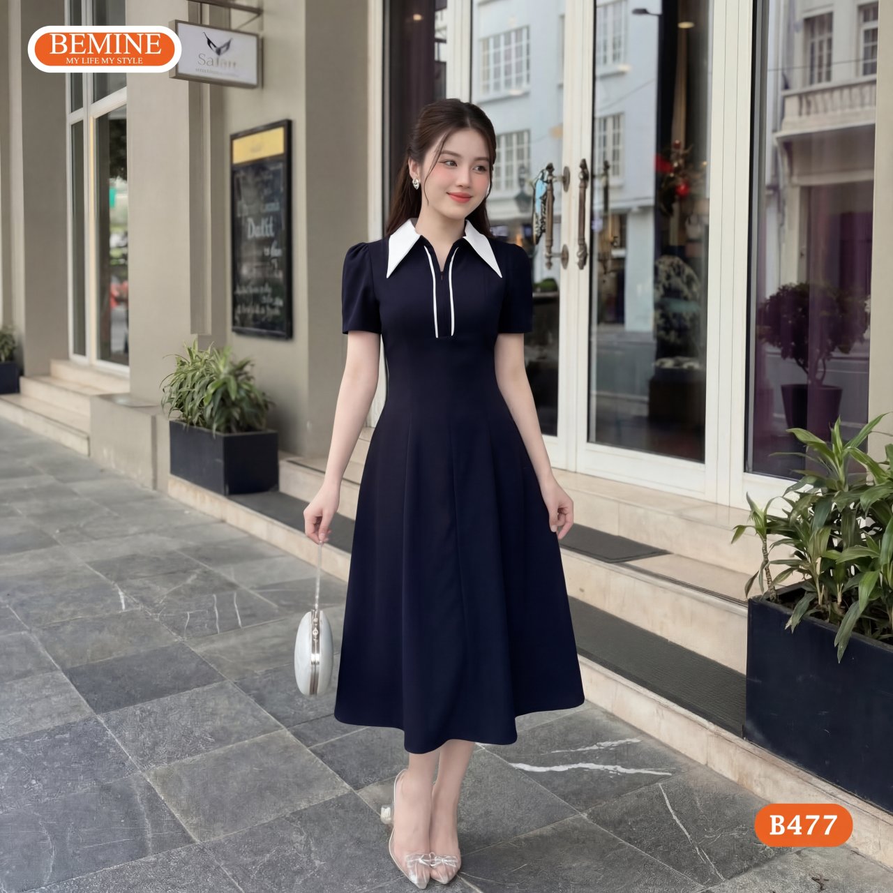 Đầm chữ A tay lỡ dáng cổ vest đính nút chỉn chu đậm chất lãnh đạo