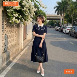 Thiết kế đầm chữ A cổ đức chạy viền thương hiệu BEMINE mã B484.