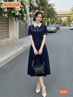 Đầm Thiết Kế BEMINE Dáng Chữ A Cổ Đức Chạy Viền B484 hình ảnh