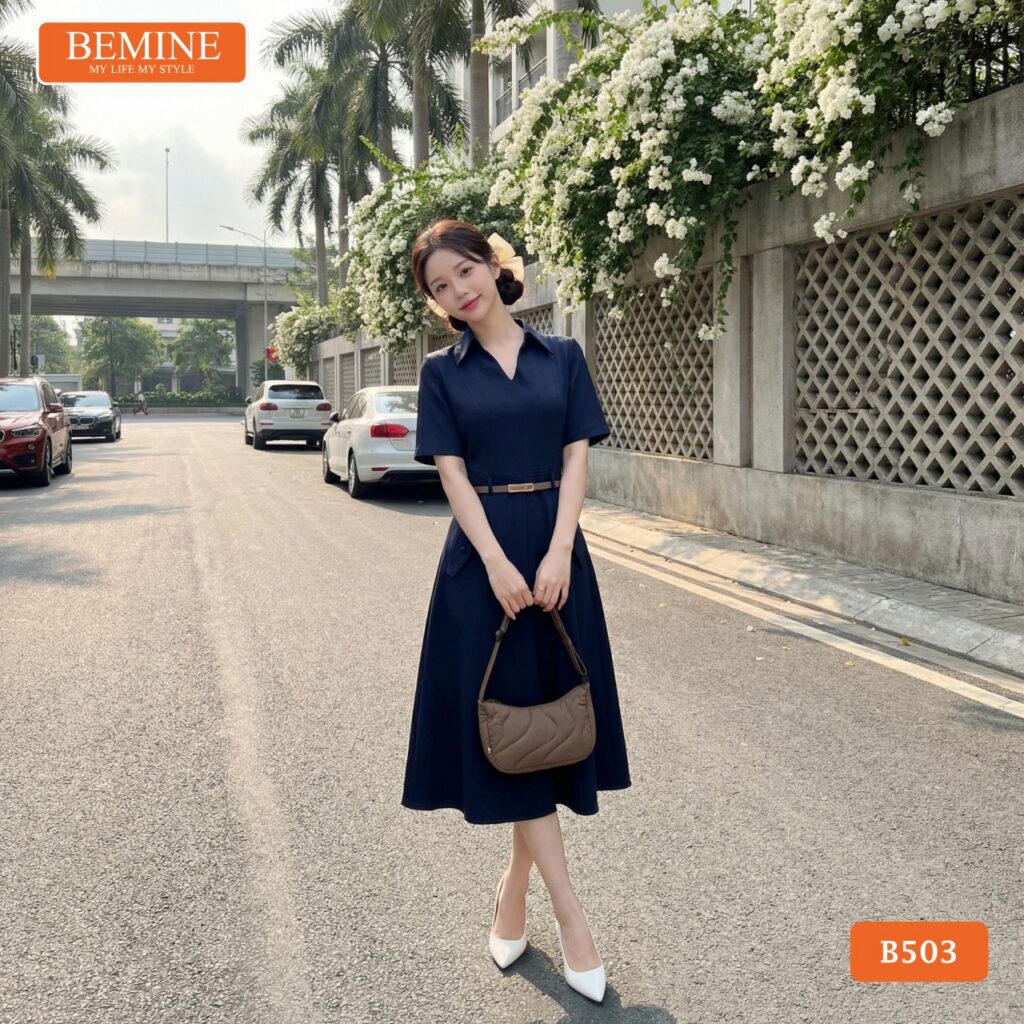 Ảnh chụp toàn thân đầm Thiết Kế BEMINE B503 màu sắc nhã nhặn.