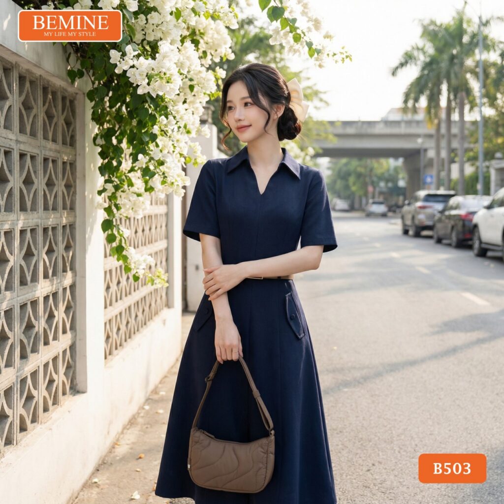Đầm BEMINE B503 thiết kế thắt lưng tạo điểm nhấn vòng eo thon gọn.