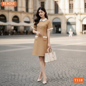 Cận cảnh chất liệu vải cao cấp của mẫu đầm BEMINE T118.