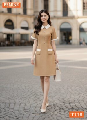 Thiết kế đầm cổ đức đính cúc thương hiệu BEMINE mã T118.
