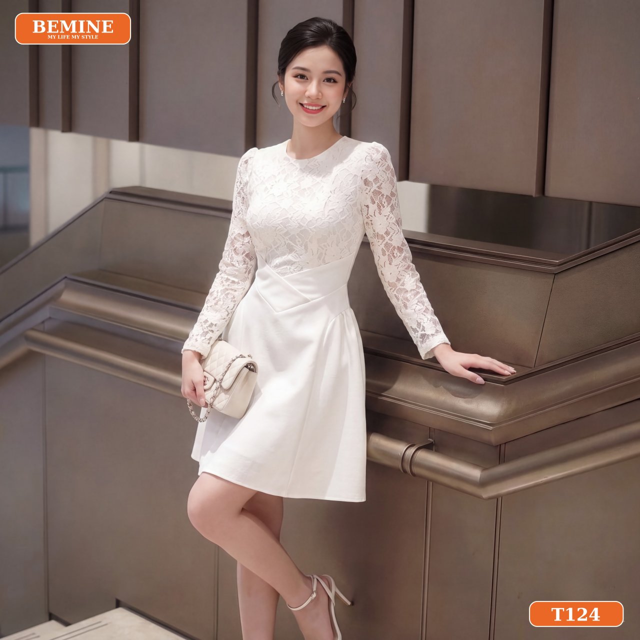 Nhưng với mẫu đầm thiết kế đi tiệc BEMINE dáng chữ a cổ tròn T124