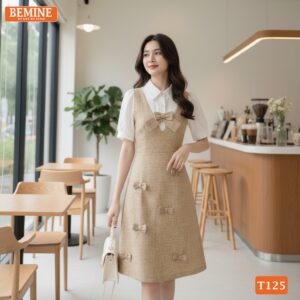Ảnh chụp toàn thân đầm thiết kế BEMINE T125 màu sắc nhã nhặn.