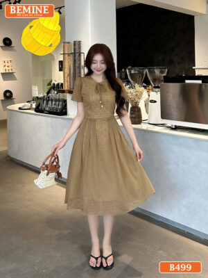 Đầm Thiết Kế BEMINE Dáng Chữ A Cổ Tròn Có Dây Nơ B499 hình ảnh