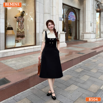 Đầm Thiết Kế BEMINE Cổ Đức Phối Tơ Ô Vuông Chữ A B504 3 Cận cảnh chất liệu vải cao cấp của mẫu đầm thiết kế B504.