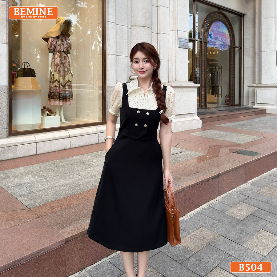 Đầm Thiết Kế BEMINE Cổ Đức Phối Tơ Ô Vuông Chữ A B504 1 Đầm thiết kế BEMINE cổ đức phối tơ ô vuông chữ a B504 mang đến vẻ ngoài chuyên nghiệp nhưng không kém phần cuốn hút với form dáng chuẩn chỉnh
