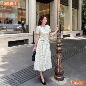 Đầm Thiết Kế BEMINE Cổ Tròn In Bi Dáng Chữ A Sang Trọng B528