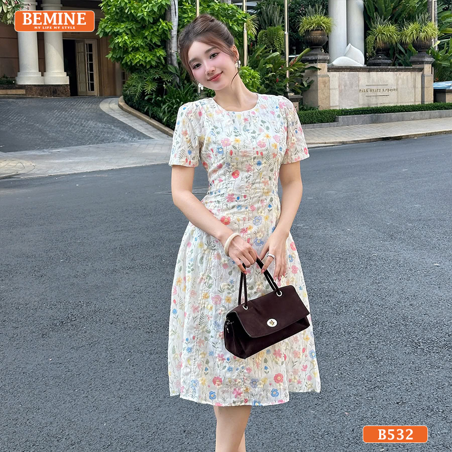 Đầm hoa vintage BEMINE dáng dài thướt tha thanh lịch.
