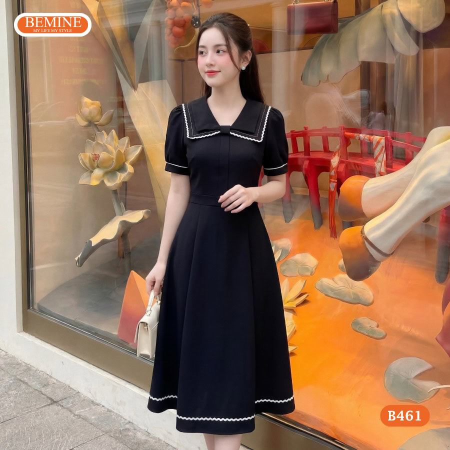 Đầm Thiết Kế BEMINE Dáng Chữ A Cổ Nơ Kiểu Chạy Viền B461 2 Đầm thiết kế BEMINE B461 mang lại vẻ ngoài trẻ trung.
