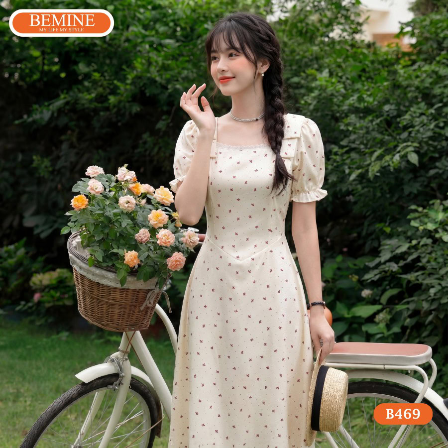 Đầm Thiết Kế BEMINE Cổ Vuông Họa Tiết Nơ Chữ A B469 Thanh Lịch 2 Đầm thiết kế BEMINE B469 phù hợp đi làm và dự tiệc nhẹ.