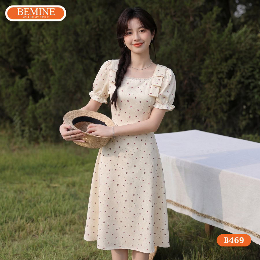 Đầm Thiết Kế BEMINE Cổ Vuông Họa Tiết Nơ Chữ A B469 Thanh Lịch 5 Phong cách thời trang thanh lịch với thiết kế đầm chữ a B469.