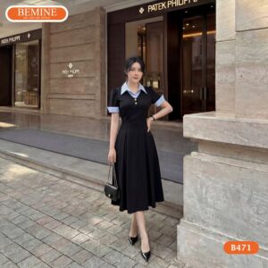 Cận cảnh đường may sắc sảo của mẫu đầm thiết kế BEMINE B471.