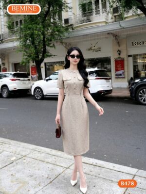 Đầm thiết kế BEMINE dáng chữ a cổ tròn đính cúc đẹp B478