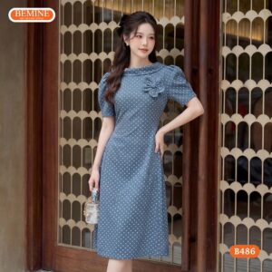 Ảnh chụp toàn thân mẫu đầm chữ a chấm bi BEMINE B486.