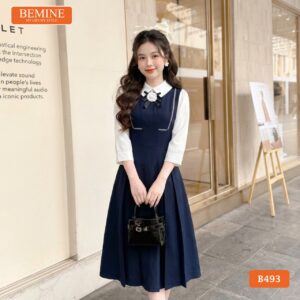 Người mẫu diện đầm BEMINE B493 tay lửng đi làm chuyên nghiệp.