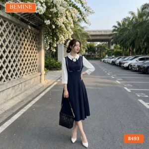 Đầm thiết kế BEMINE B493 cổ đức phối viền thanh lịch.