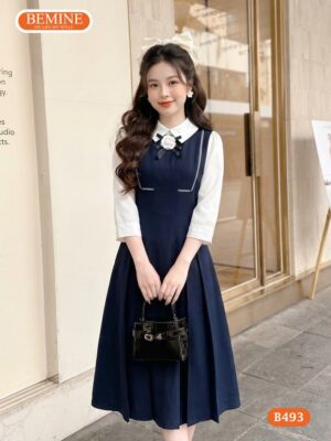 Người mẫu diện đầm BEMINE B493 đi làm chuyên nghiệp và trẻ trung.