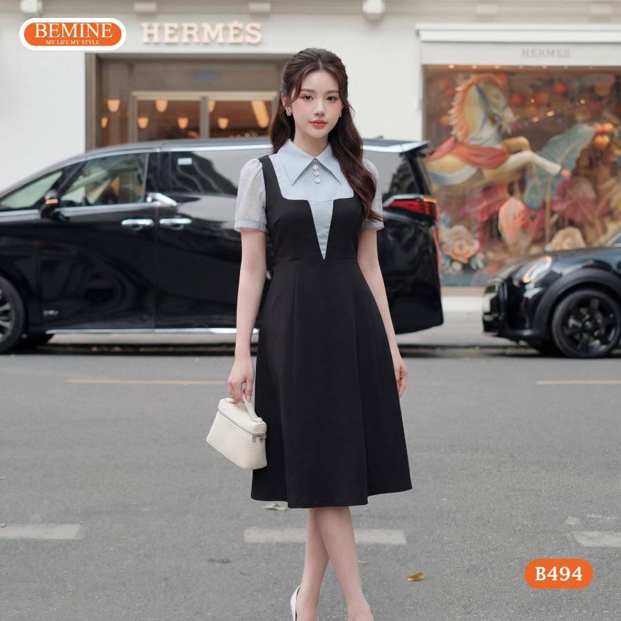 Đầm công sở BEMINE B494 chất liệu tơ mềm mại tôn dáng hiệu quả.