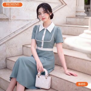 Hình ảnh thực tế đầm công sở BEMINE B495 chuẩn phom.