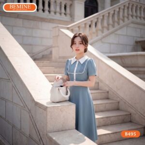 Cận cảnh đường may sắc sảo mẫu đầm BEMINE B495.