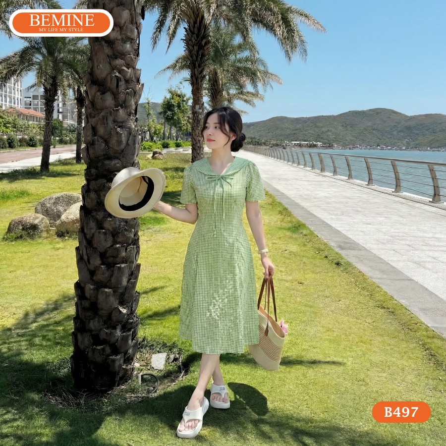 Phong cách thời trang năng động và nhã nhặn cùng đầm phối nơ B497.